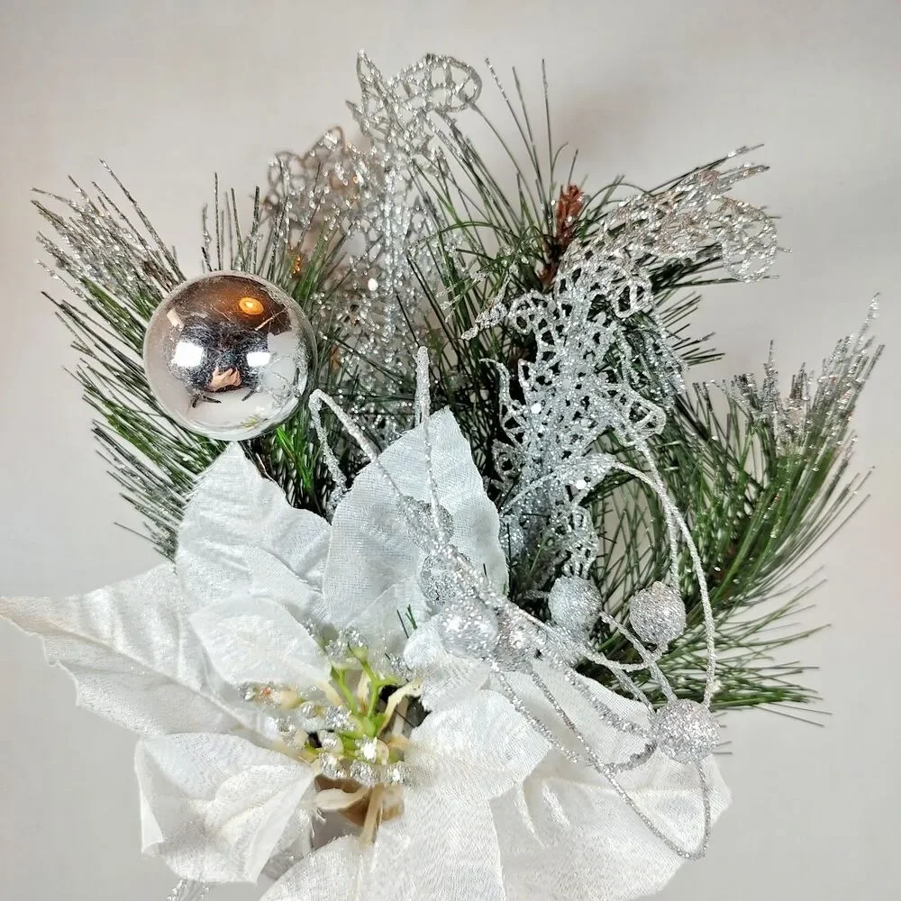 Gold Cream Holiday Christmas Flower Floral Bouquet Arrangement Poinsettia Birch